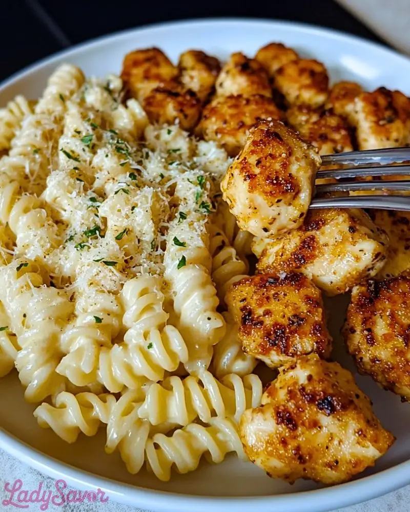Garlic Parmesan Chicken Bites with Creamy Rotini Garlic Parmesan Chicken Bites with Creamy Rotini