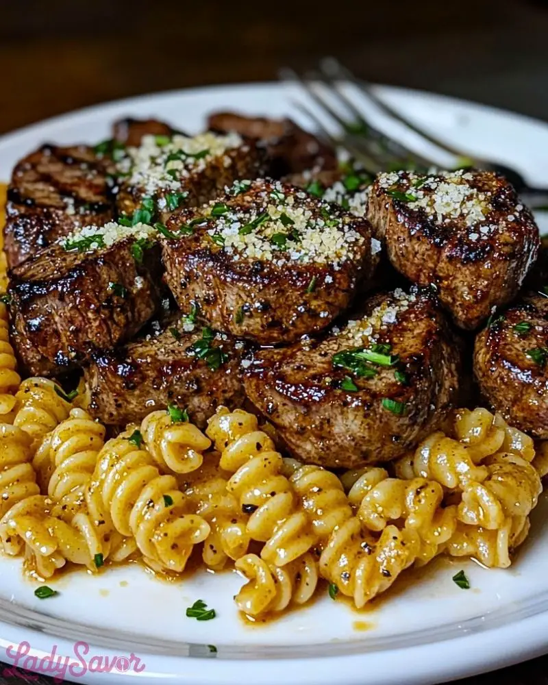 Garlic Parmesan Steak Bites with Cajun Twisted Pasta Garlic Parmesan Steak Bites with Cajun Twisted Pasta