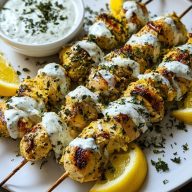 Greek Lemon Chicken Skewers with Tzatziki Sauce