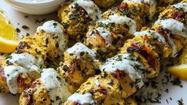 Greek Lemon Chicken Skewers with Tzatziki Sauce
