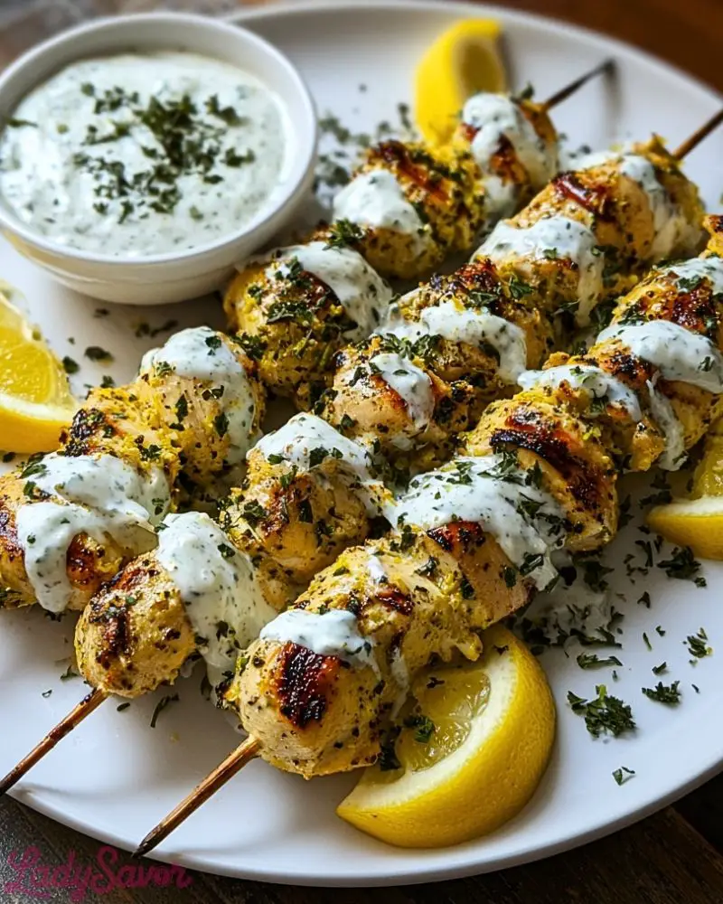Greek Lemon Chicken Skewers with Tzatziki Sauce