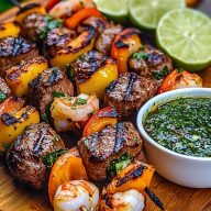 Grilled Surf Turf Skewers with Chimichurri