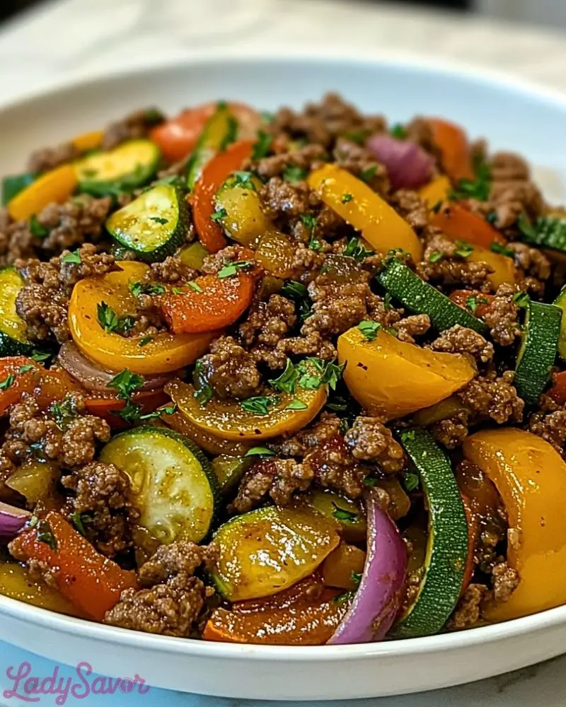 Mediterranean Ground Beef and Veggie Stir Fry