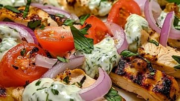 Mediterranean Tzatziki Chicken Naan Pizza