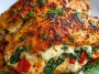 Roasted Red Pepper Spinach Mozzarella Stuffed Chicken