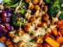 Roasted Veggie Chickpea Bowls with Maple Dijon Tahini Dressing