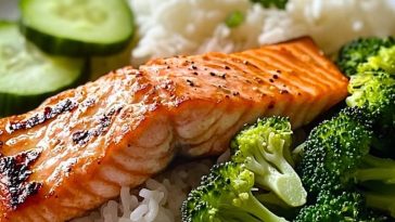 Salmon Broccoli Rice Cucumber Plate