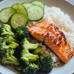 Salmon Broccoli Rice Cucumber Plate Salmon Broccoli Rice Cucumber Plate2