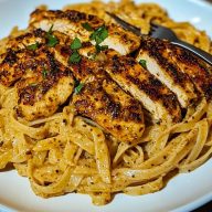 Spicy Cajun Chicken Linguine in Creamy Garlic Parmesan Sauce