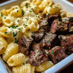 Steak Bites and Shell Pasta in Garlic Butter Alfredo Sauce Steak Bites and Shell Pasta in Garlic Butter Alfredo Sauce2