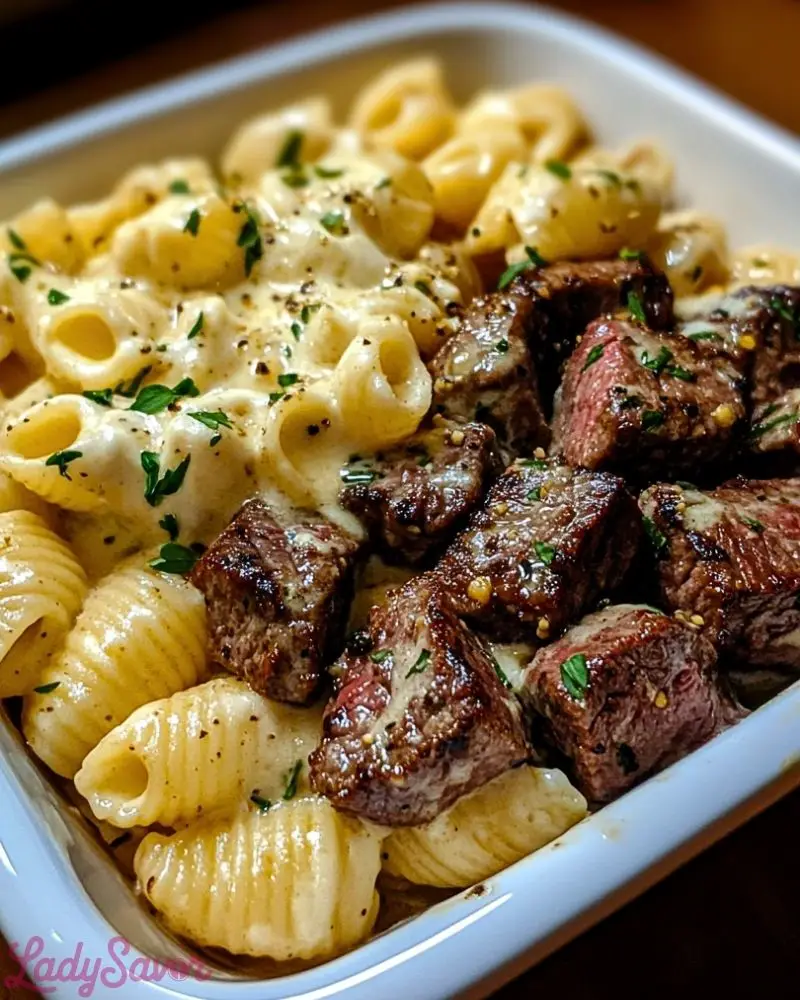 Steak Bites and Shell Pasta in Garlic Butter Alfredo Sauce Steak Bites and Shell Pasta in Garlic Butter Alfredo Sauce2