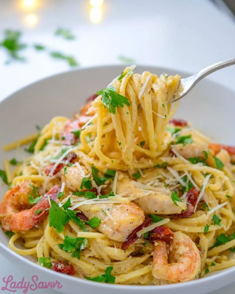 Chicken and Shrimp Carbonara