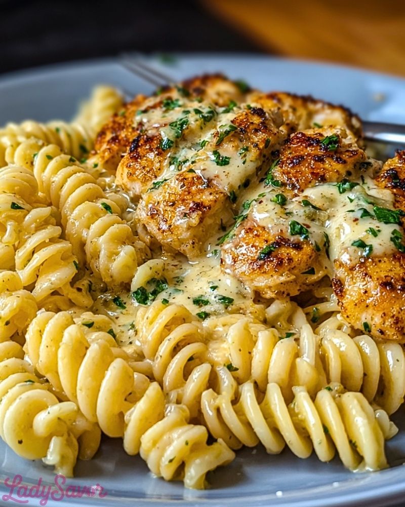 Creamy Garlic Parmesan Chicken and Cheesy Twisted Pasta Recipe