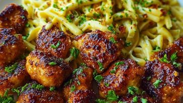 Maple Garlic Chicken Bites with Spicy Cajun Alfredo