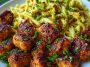 Maple Garlic Chicken Bites with Spicy Cajun Alfredo