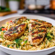 Mediterranean Creamy Chicken Orzo