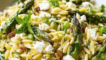 Orzo with Asparagus Feta