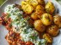 Spicy Yogurt Marinated Chicken with Dill Feta Cream Crispy Baby Potatoes