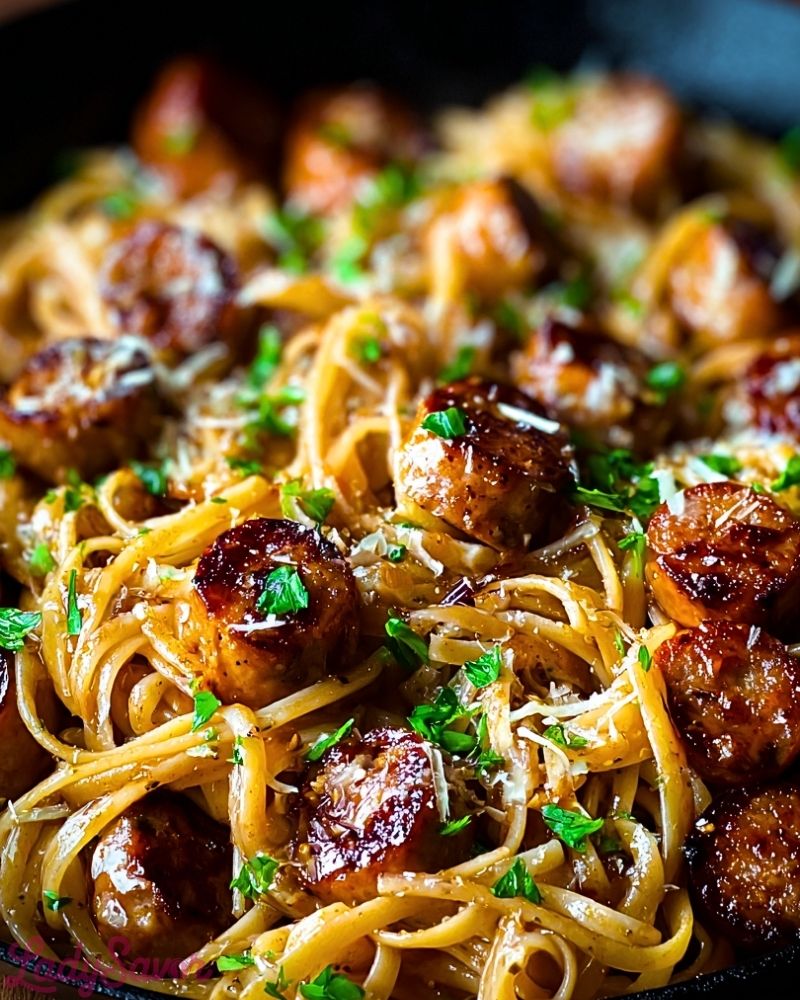 Sticky Honey Garlic Sausage Pasta Skillet Sticky Honey Garlic Sausage Pasta Skillet2
