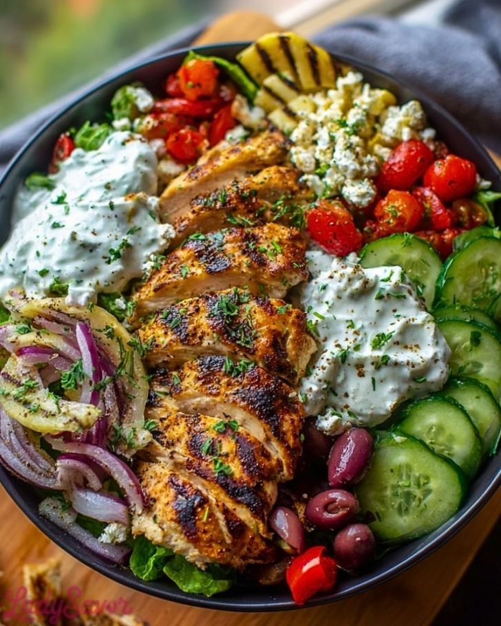 Grilled Chicken Greek Salad With Tzatziki