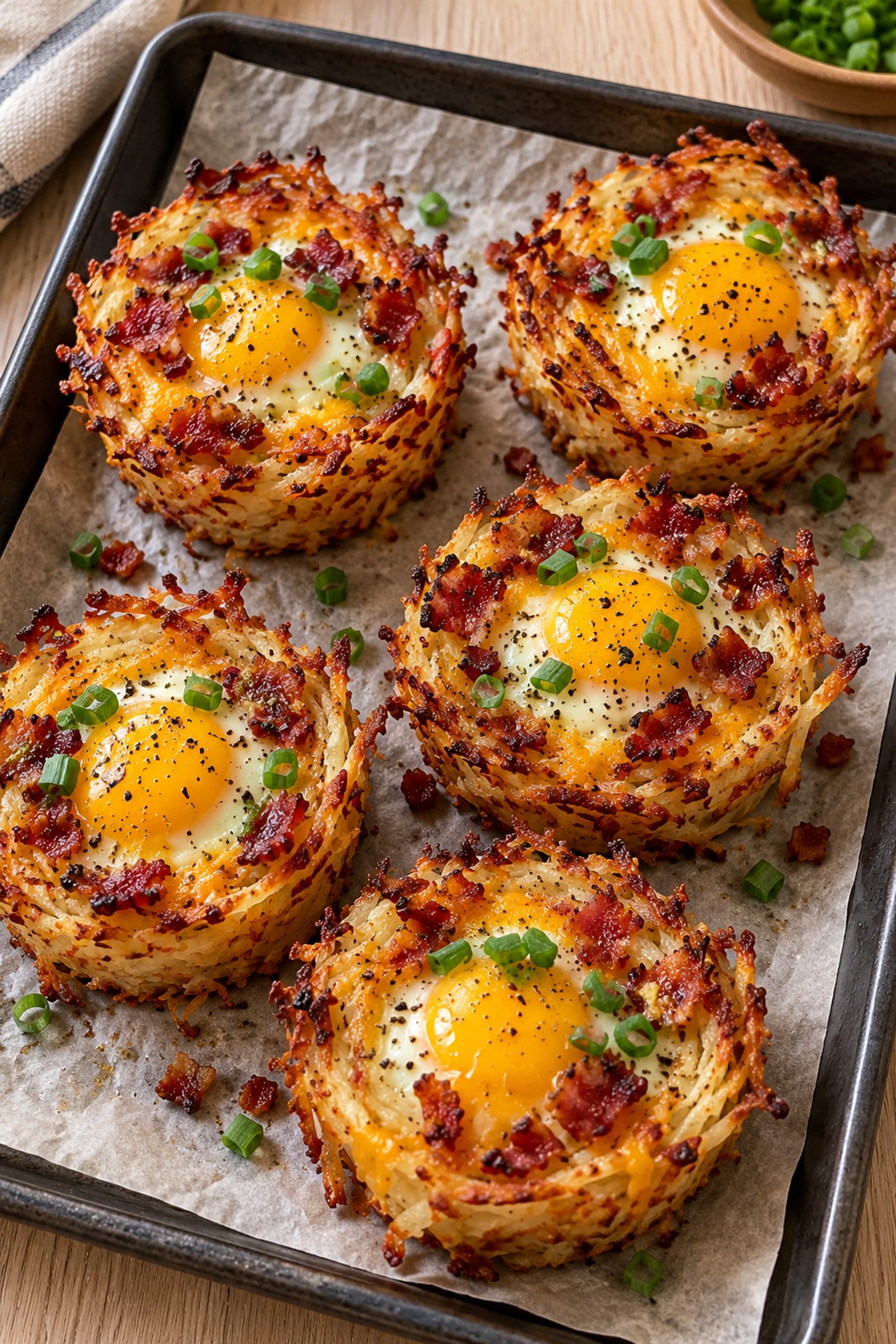 Bacon Egg Cheddar Hash Brown Nests