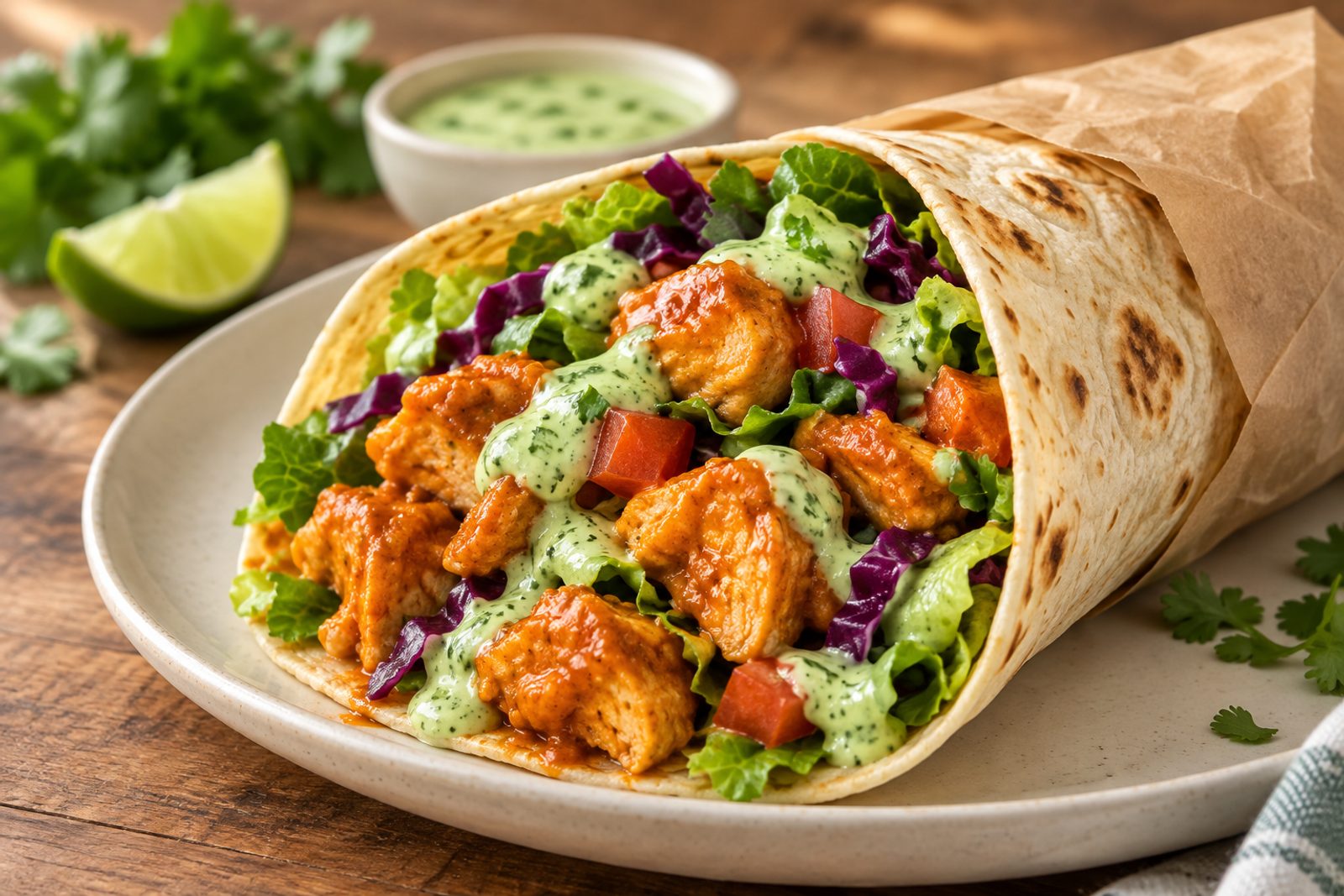 Buffalo Chicken Wrap with Cilantro Lime Aioli