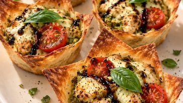 Caprese Pesto Chicken Crunch Cups