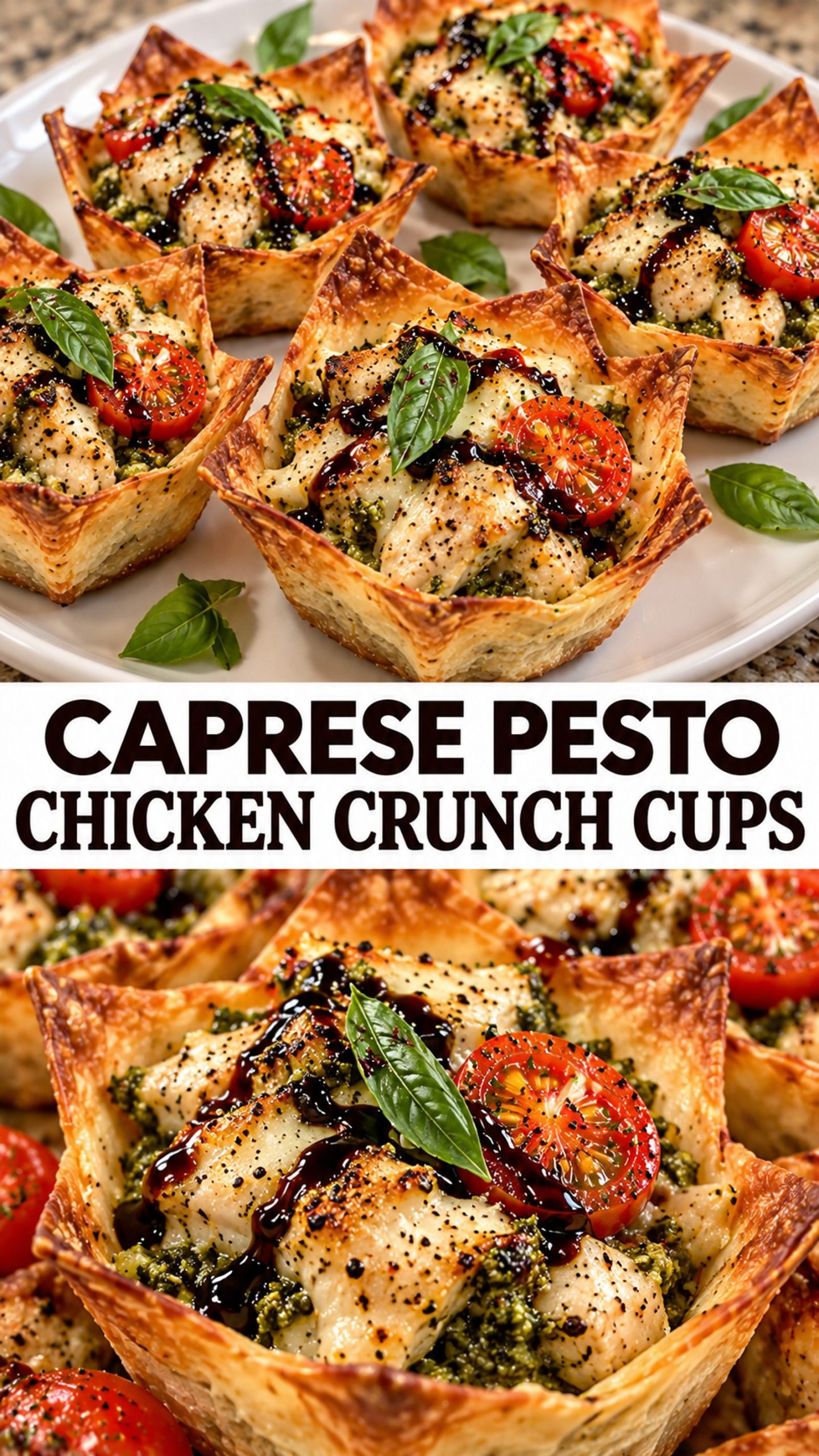 Caprese Pesto Chicken Crunch Cups