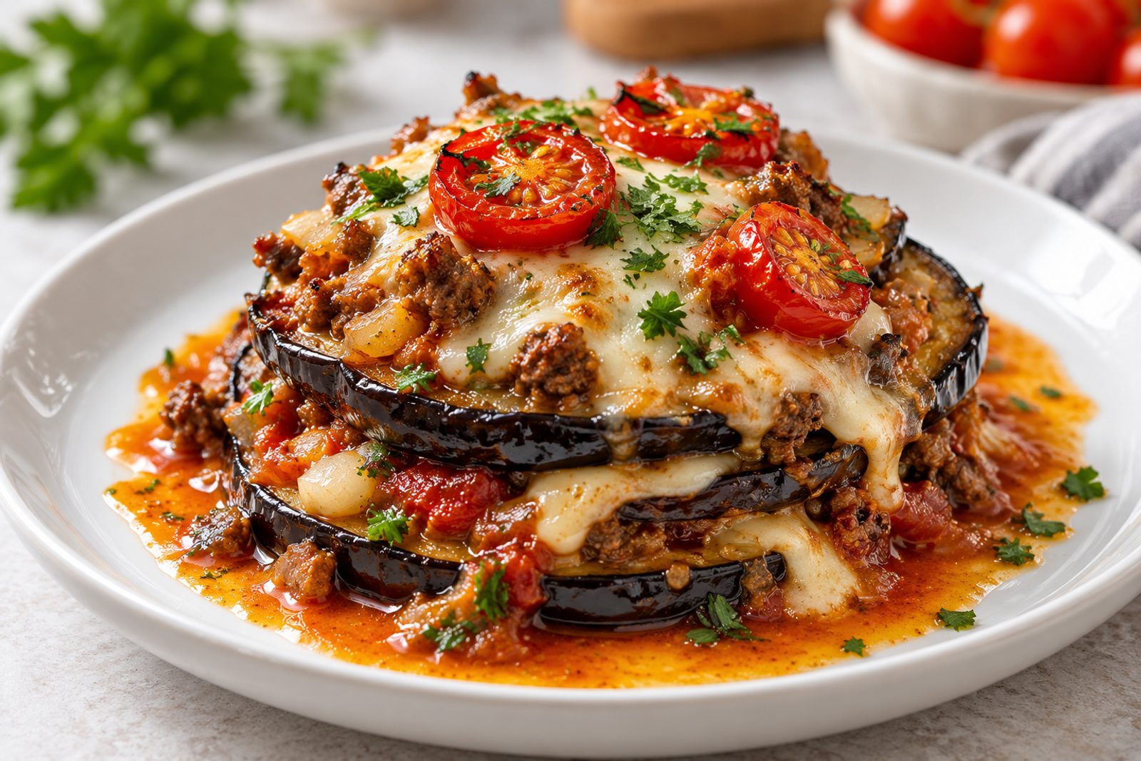 Cheesy Beef & Eggplant Lasagna