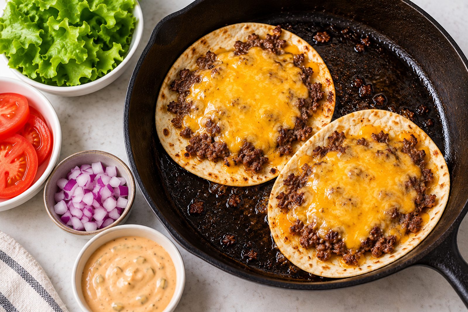 Cheesy Beef Smash Burger Tacos