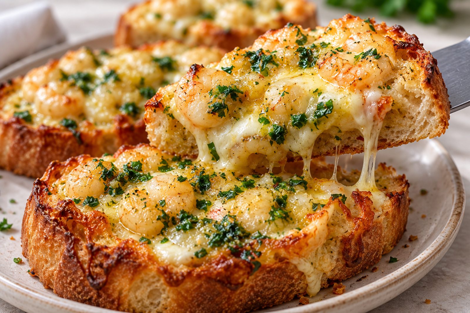 Cheesy Garlic Shrimp Bread