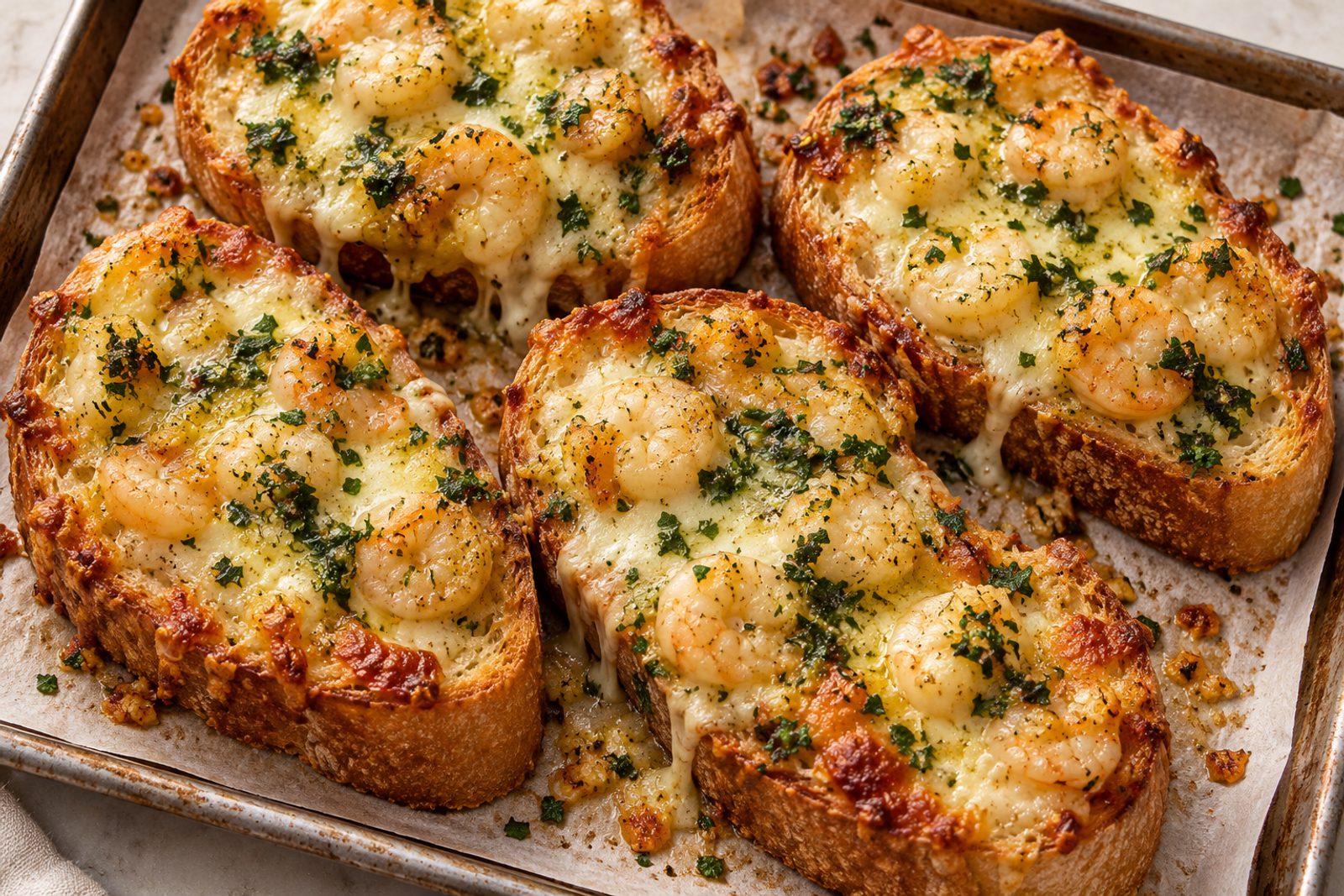 Cheesy Garlic Shrimp Bread