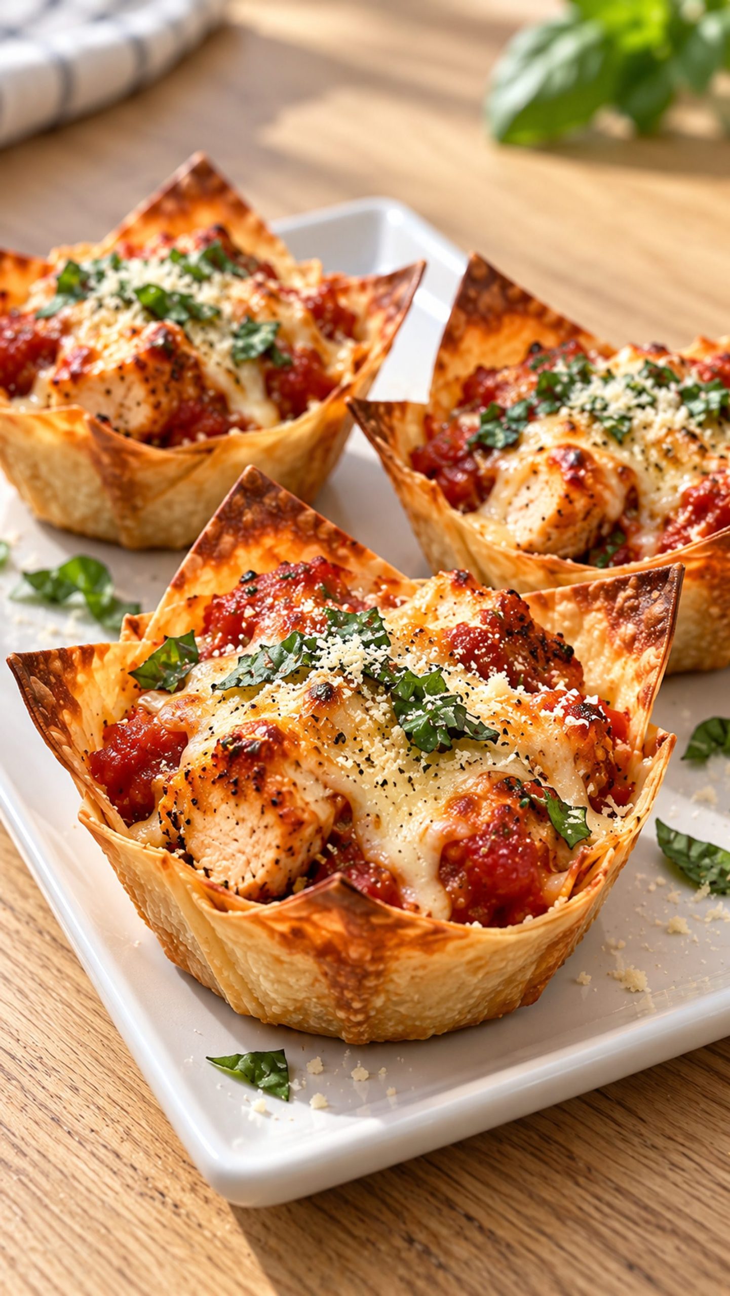 Chicken Parmesan Wonton Cups