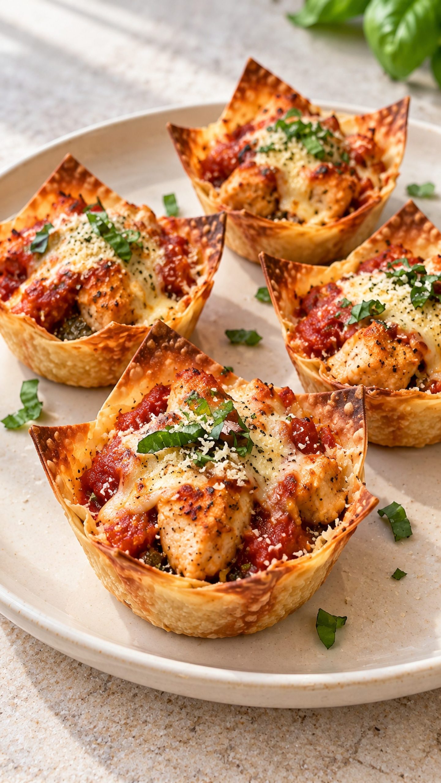 Chicken Parmesan Wonton Cups