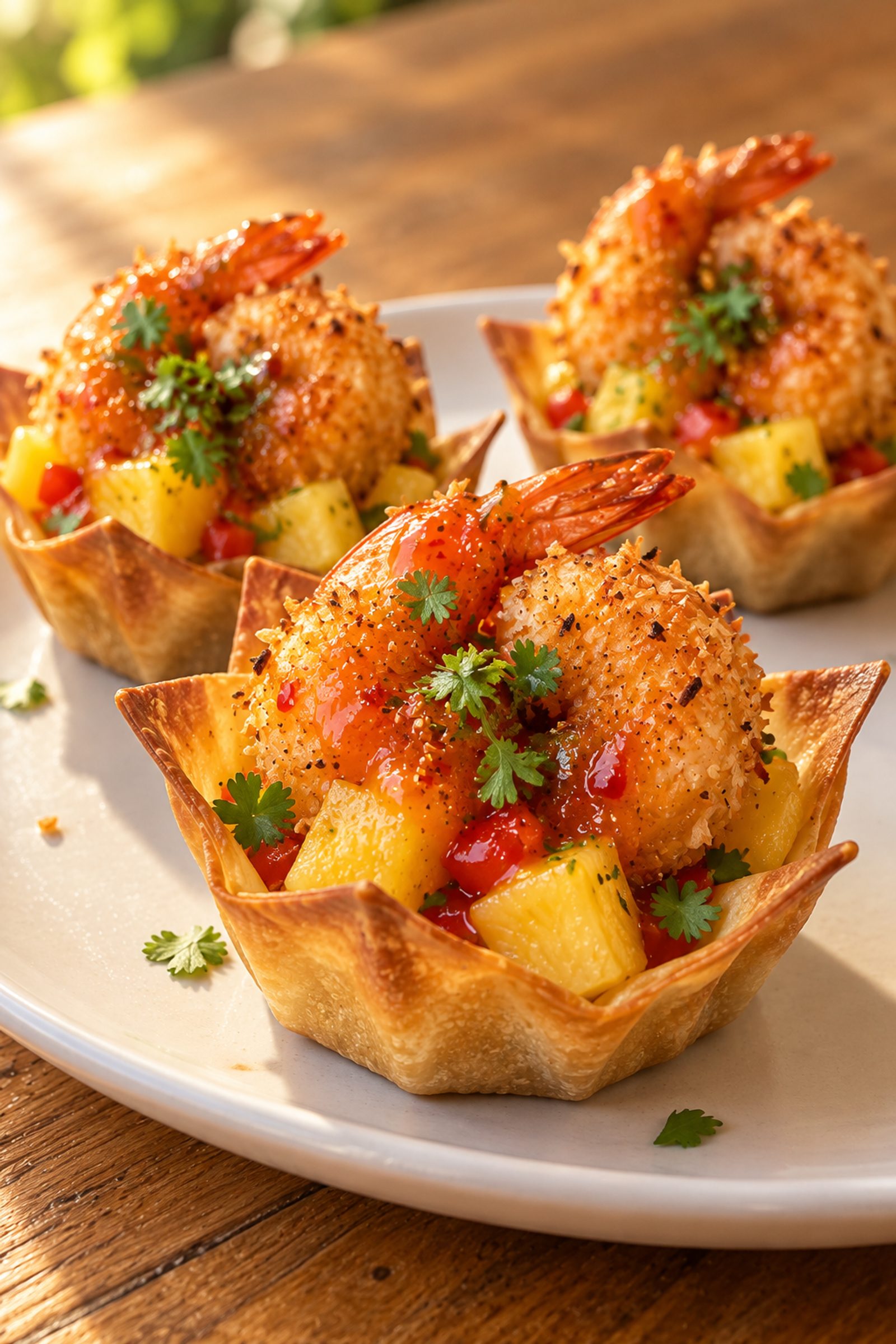 Coconut Shrimp Pineapple Wonton Cups