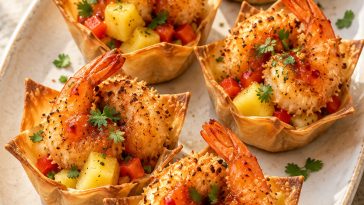 Coconut Shrimp Pineapple Wonton Cups