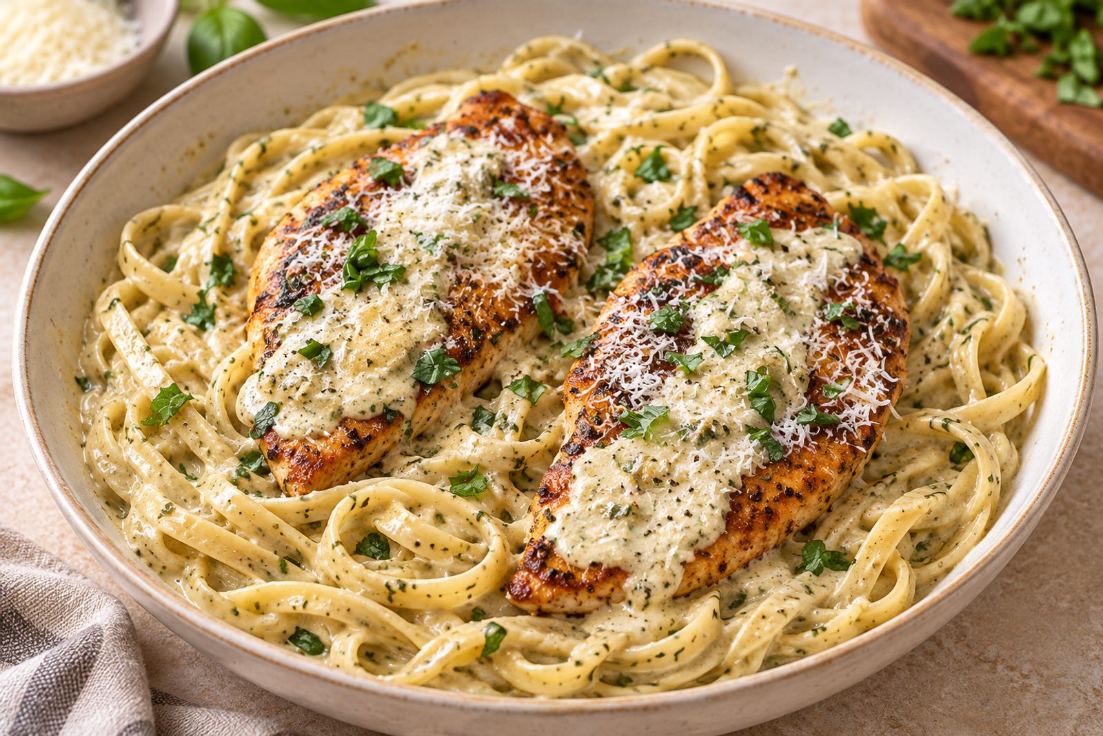 Creamy Chicken Pesto Pasta