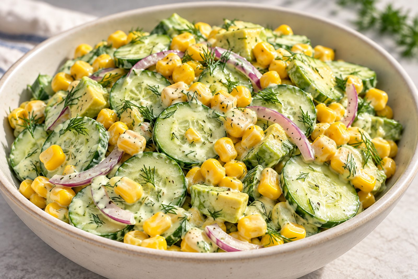 Creamy Cucumber Corn Salad with Avocado