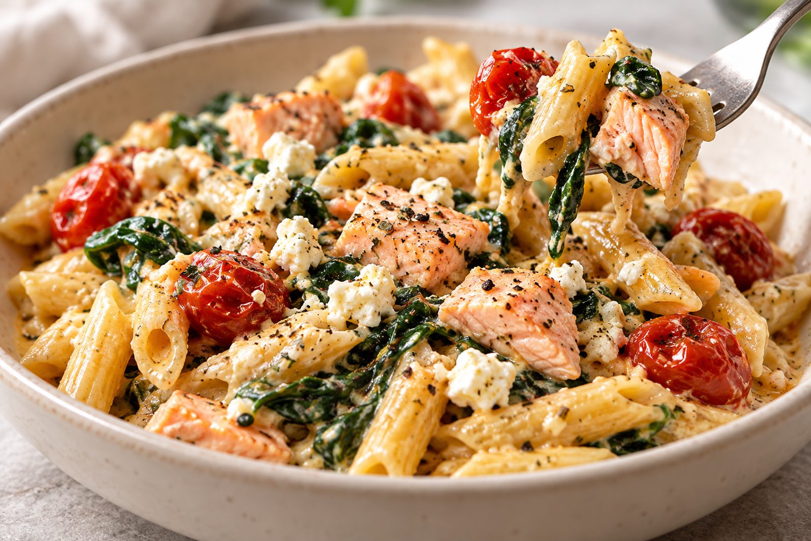 Creamy Salmon Feta Pasta