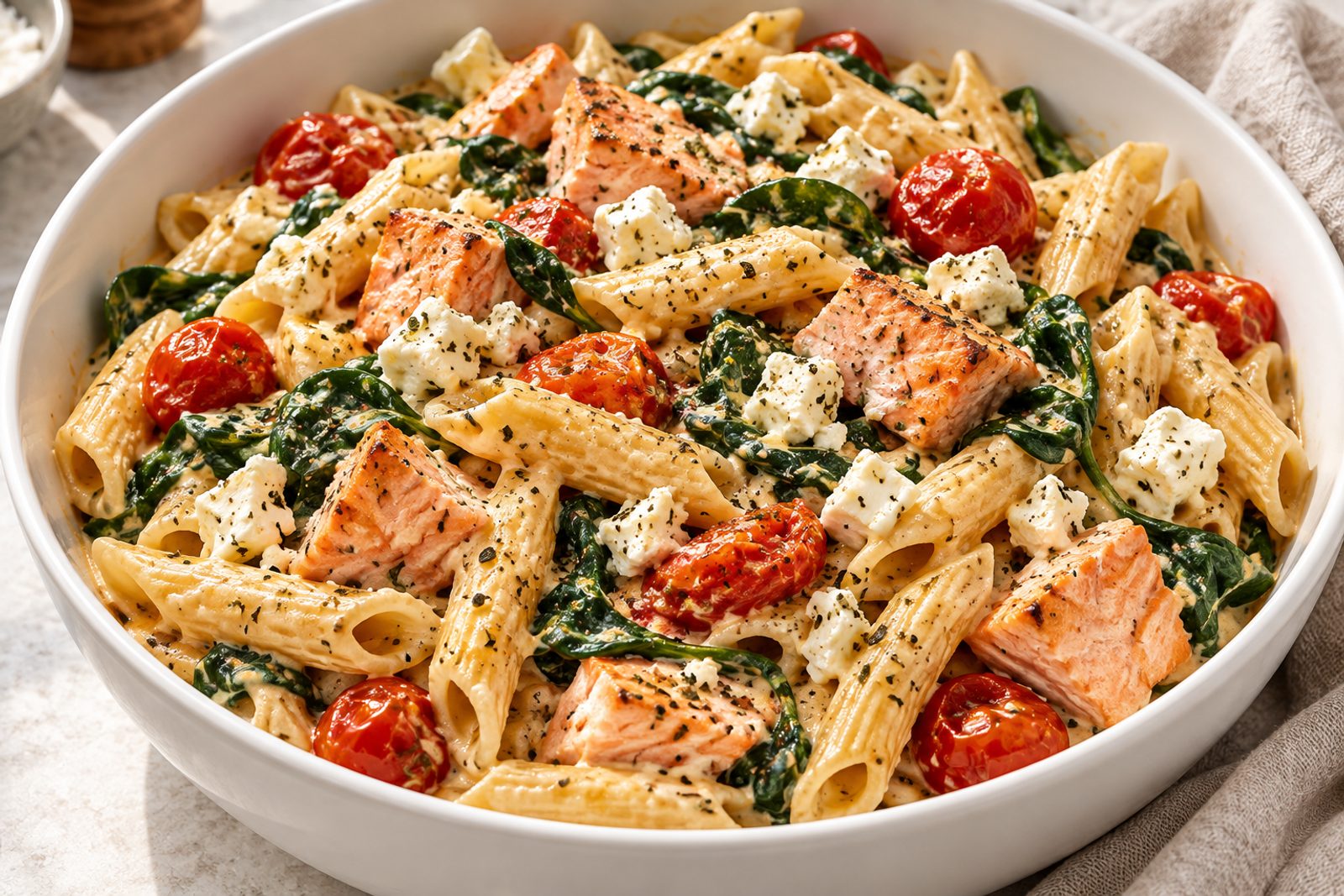 Creamy Salmon Feta Pasta
