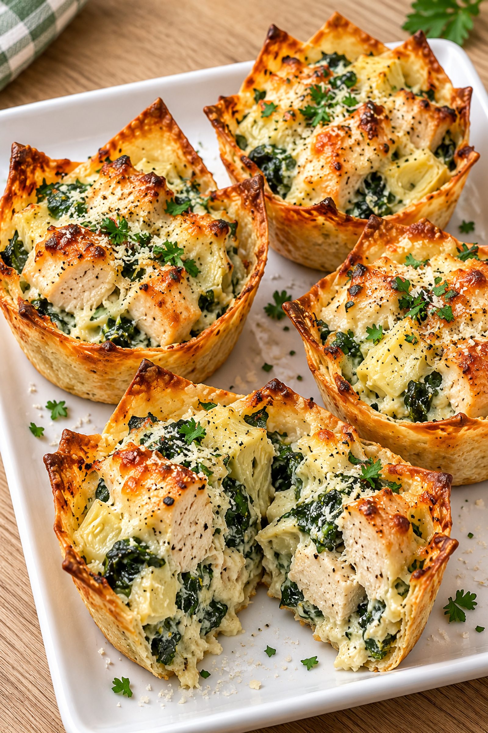 Creamy Spinach Artichoke Chicken Cups