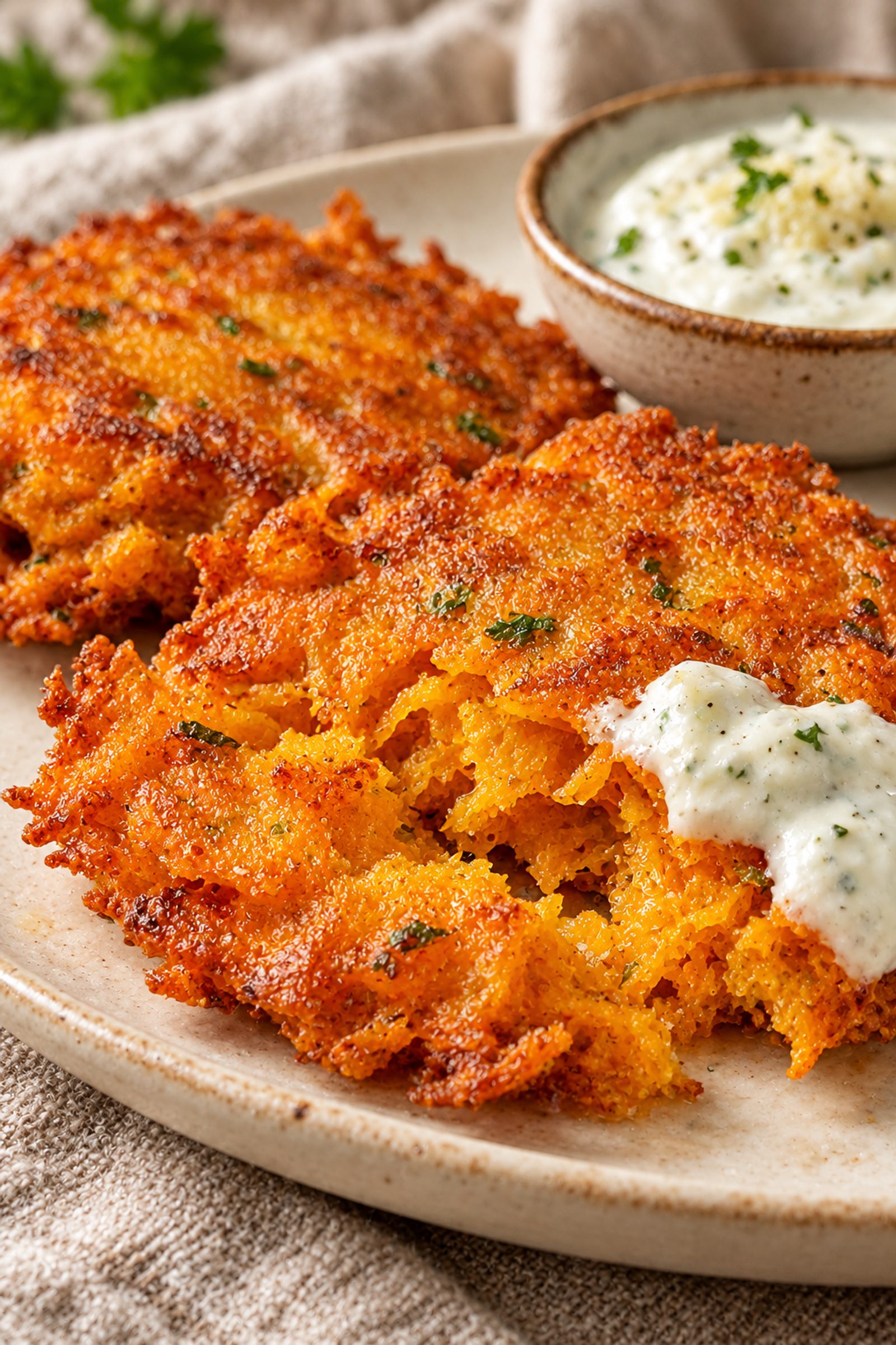 Crispy Butternut Squash Fritters with Garlic Dip