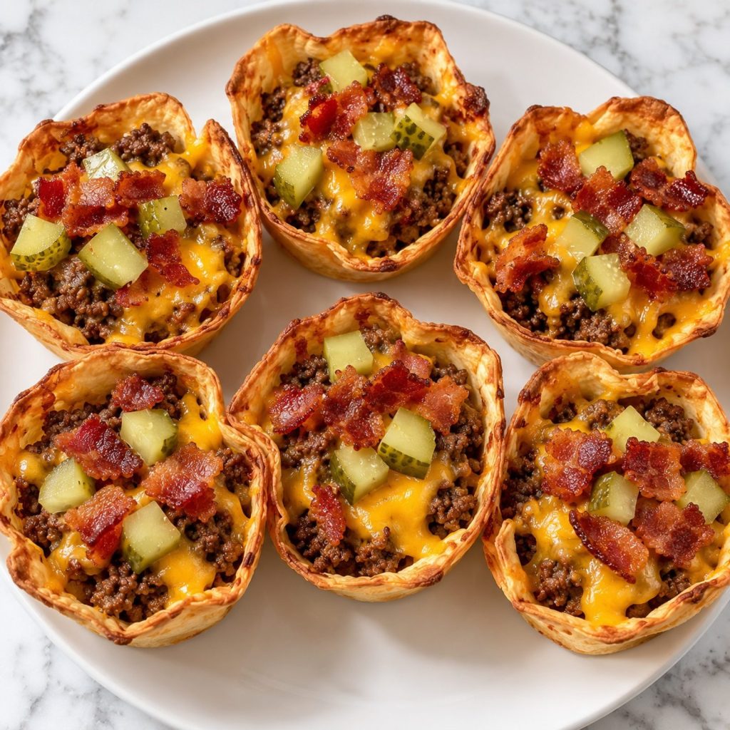 Crispy Double Bacon Cheeseburger Pickle Taco Cups