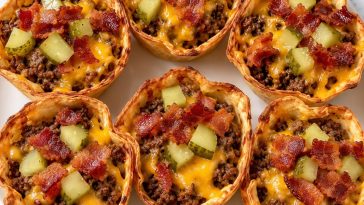 Crispy Double Bacon Cheeseburger Pickle Taco Cups