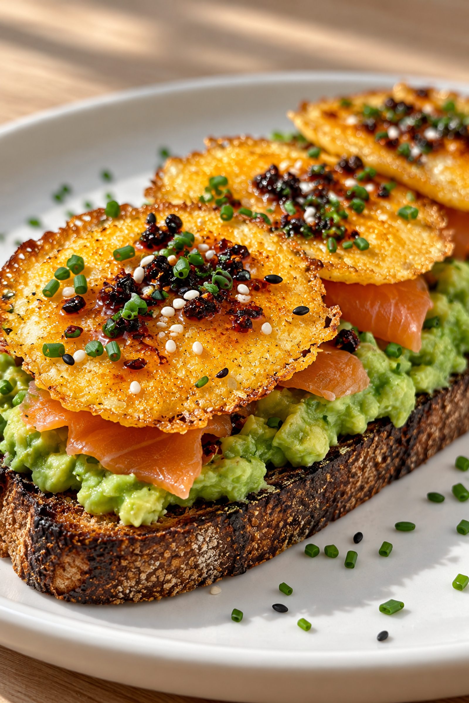 Crispy Egg Avocado Toast with Smoked Salmon