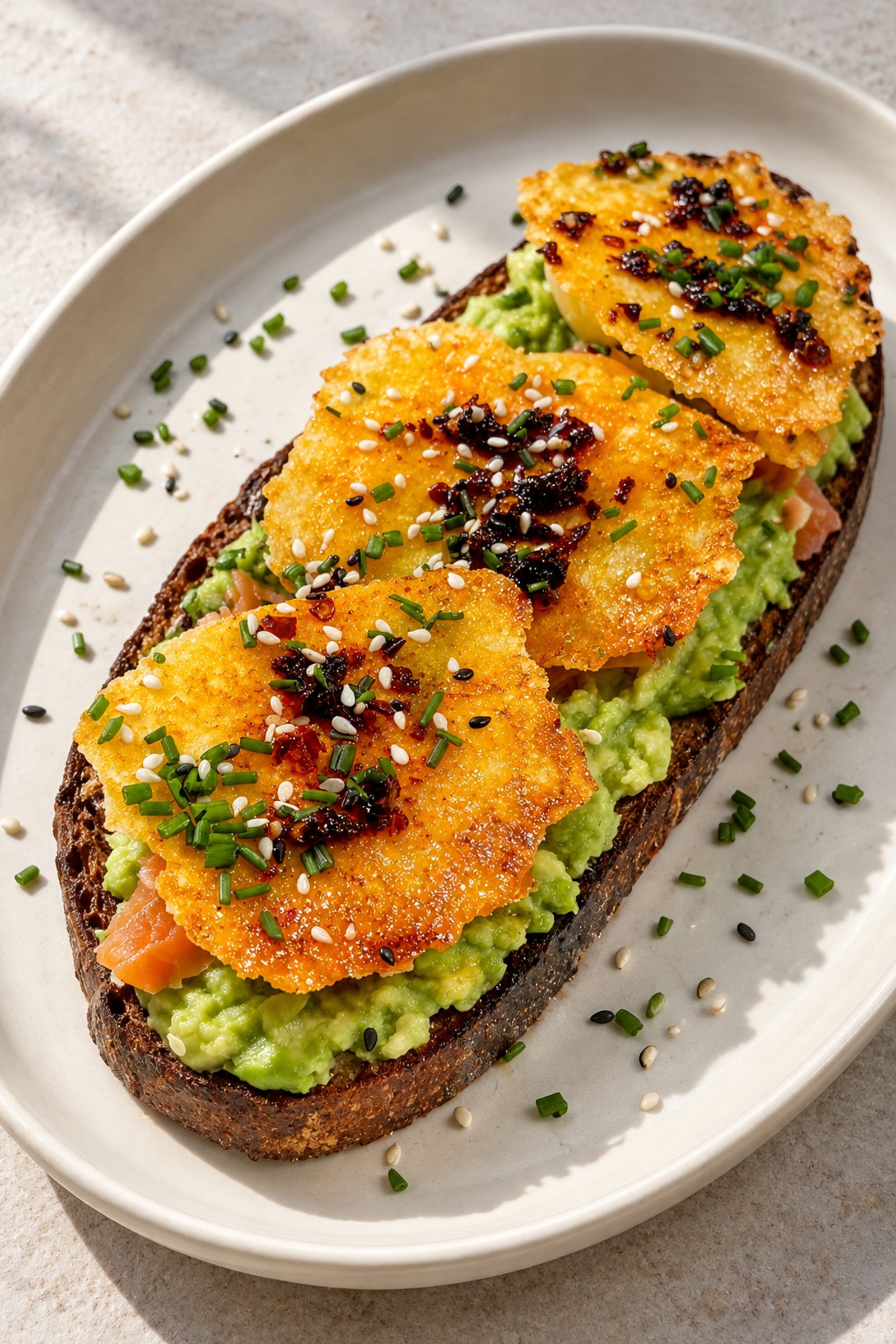 Crispy Egg Avocado Toast with Smoked Salmon