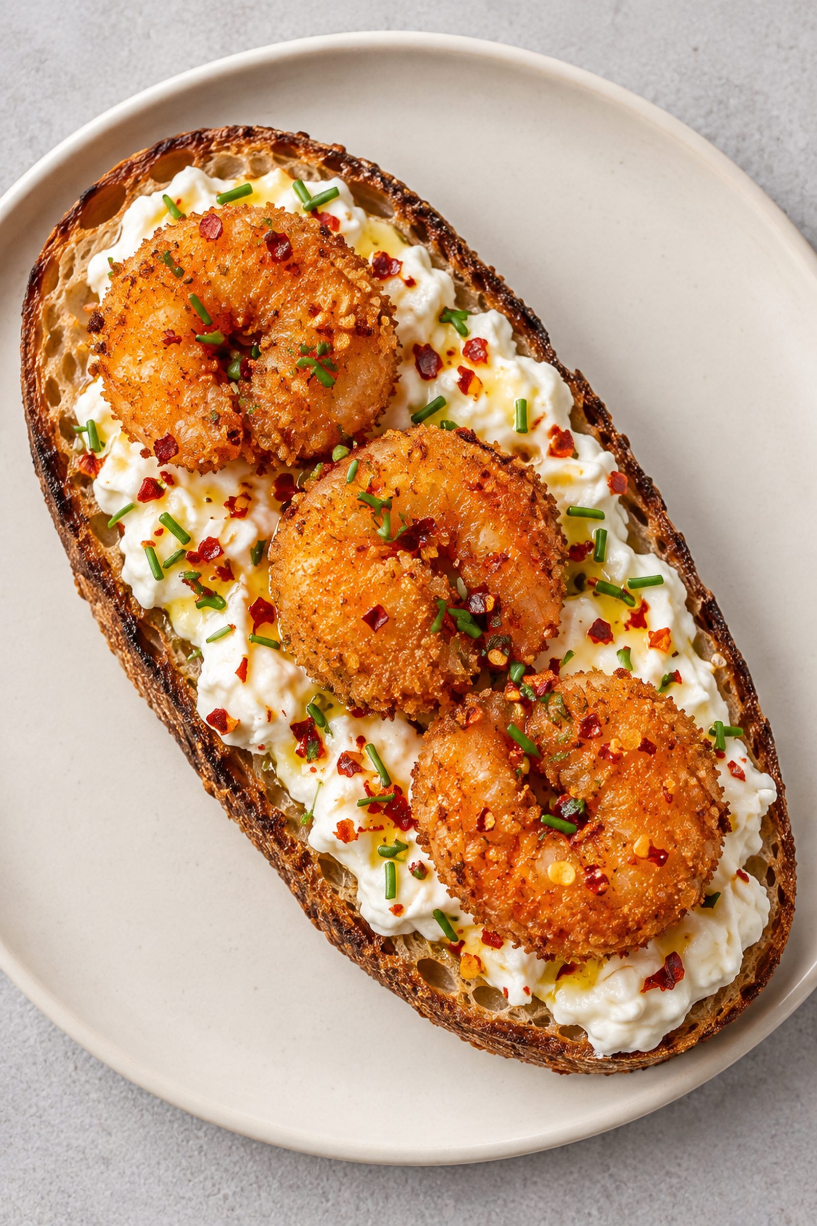 Crispy Garlic Shrimp Burrata Toast