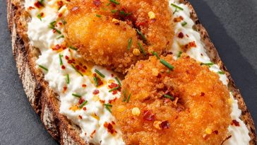 Crispy Garlic Shrimp Burrata Toast