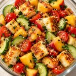 Crispy Halloumi Salad with Peach and Honey Lime Dressing