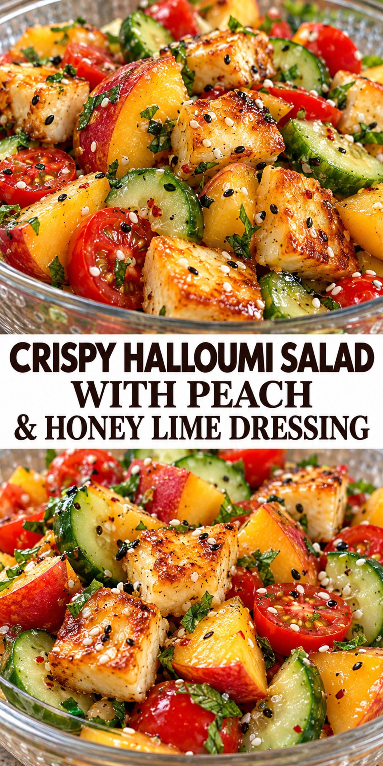 Crispy Halloumi Salad with Peach and Honey Lime Dressing Crispy Halloumi Salad with Peach and Honey Lime Dressing